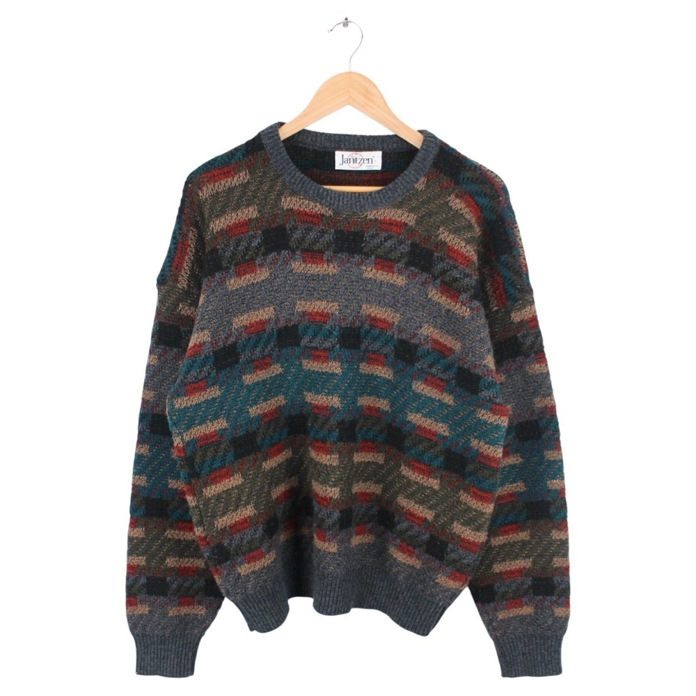 Vintage Jantzen Knit Sweater Geometric Pattern Crewneck Multicolor Mens Large